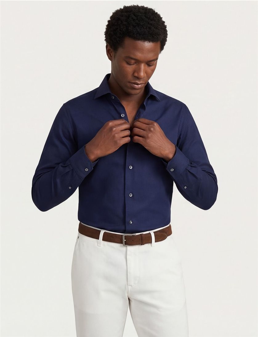 Eton overhemd contemporary fit navy signature twill katoen
