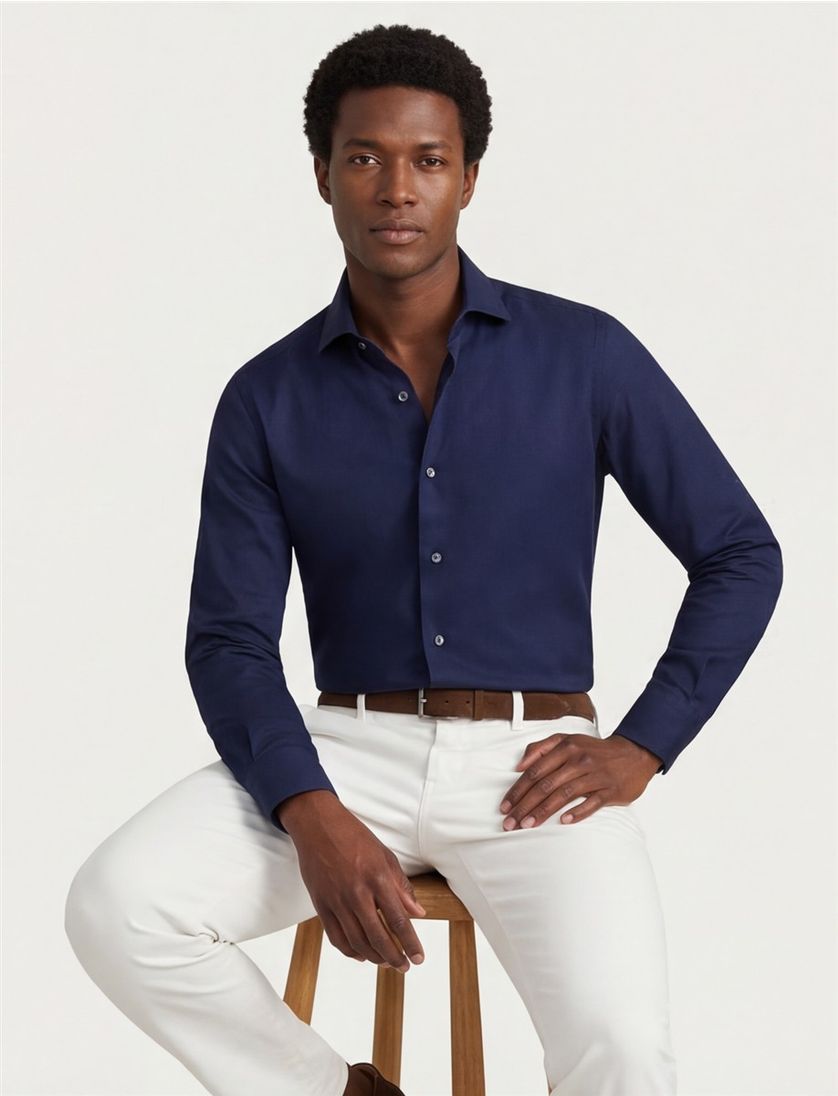 Eton overhemd contemporary fit navy signature twill katoen