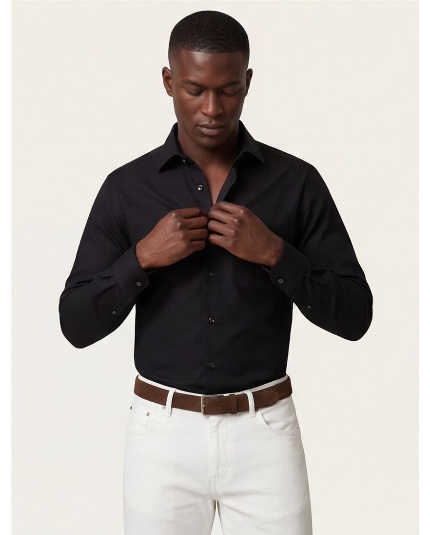 Eton business Signature Twill overhemd Classic Fit zwart effen