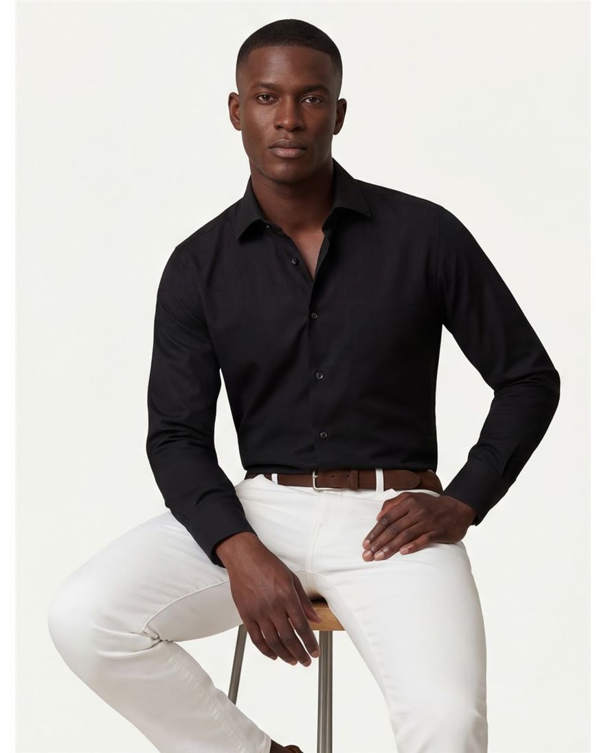 Eton business Signature Twill overhemd Classic Fit zwart effen