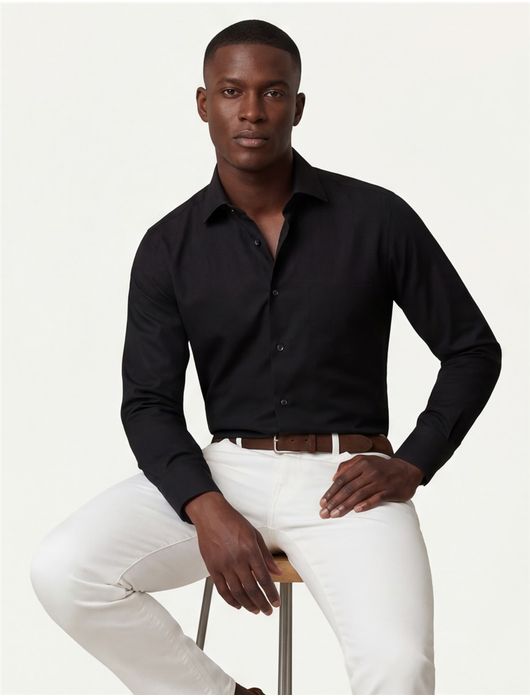 Eton business Twill overhemd Classic Fit zwart effen