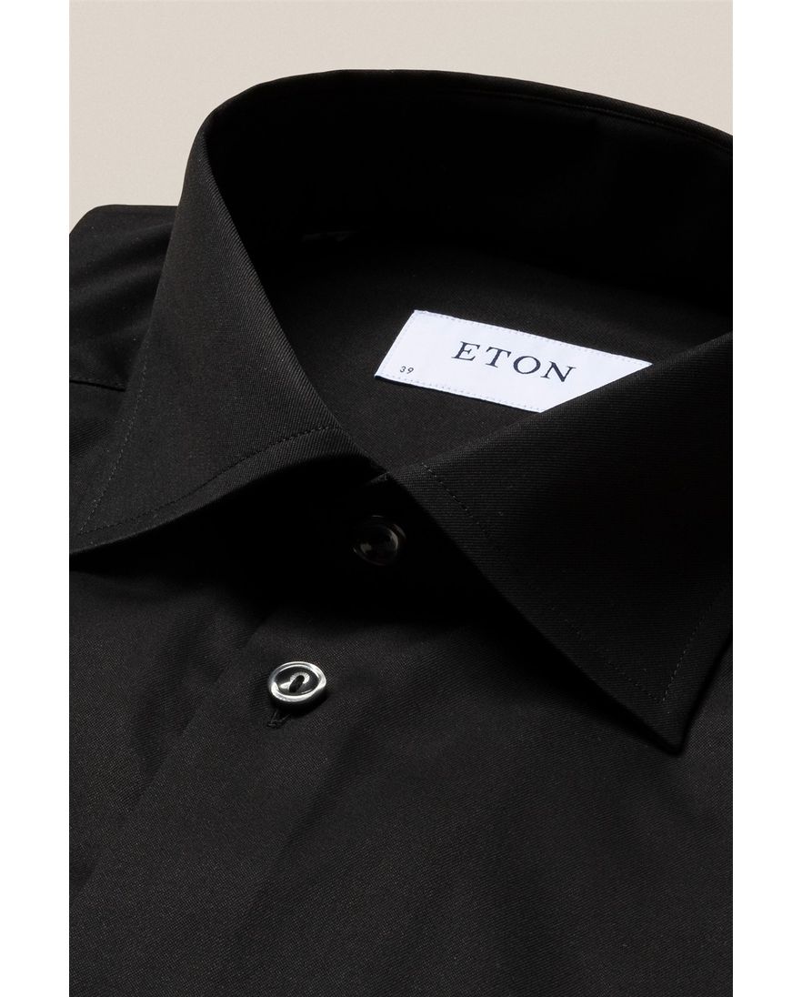 Eton business Signature Twill overhemd Classic Fit zwart effen