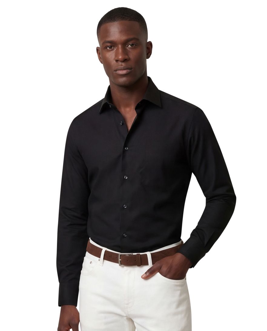 Eton business Signature Twill overhemd Classic Fit zwart effen