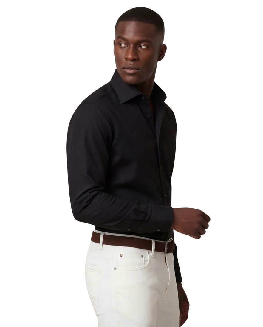 Eton business Signature Twill overhemd Classic Fit zwart effen