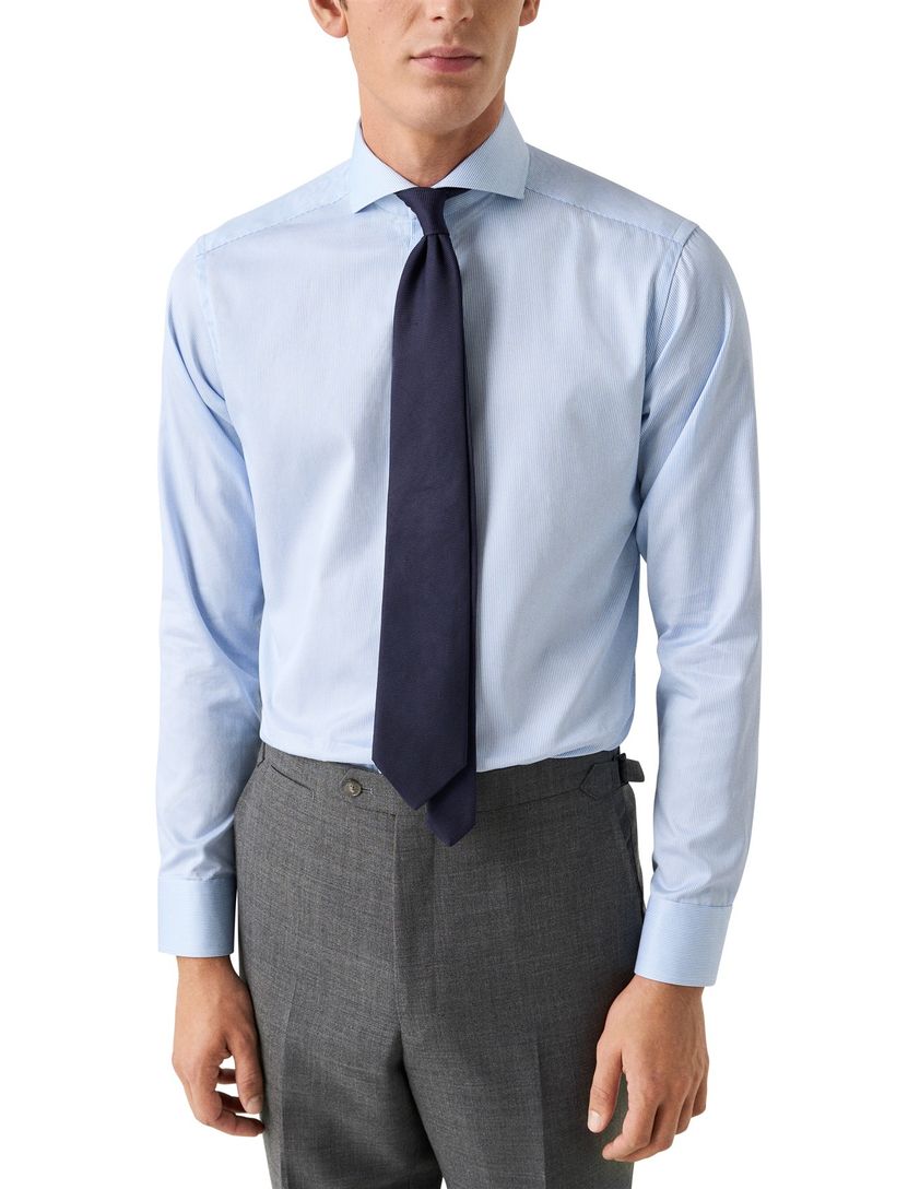 Eton overhemd lichtblauw Fine Stripe Signature Twill lange mouw