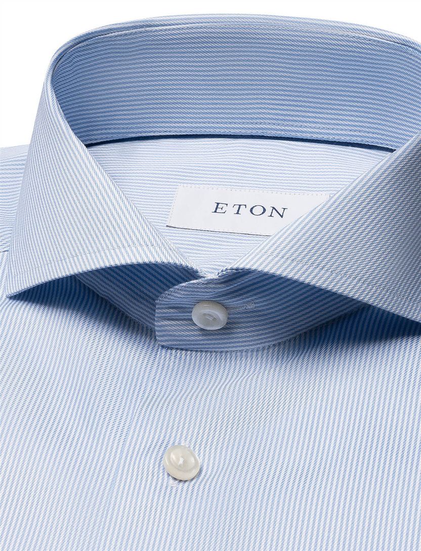 Eton overhemd lichtblauw Fine Stripe Signature Twill lange mouw