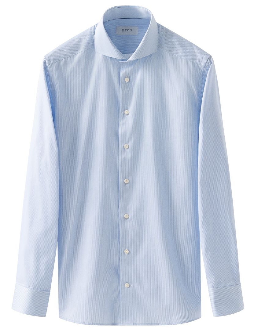 Eton overhemd lichtblauw Fine Stripe Signature Twill lange mouw