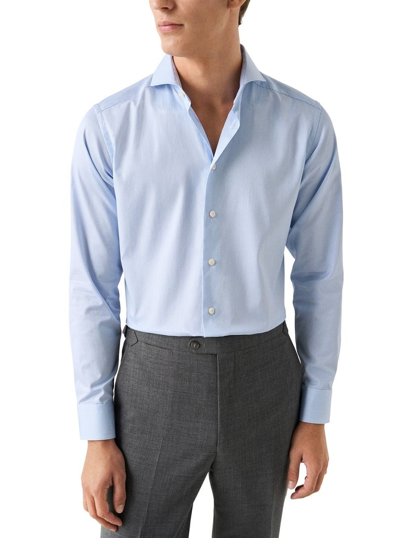 Eton overhemd lichtblauw Fine Stripe Signature Twill lange mouw