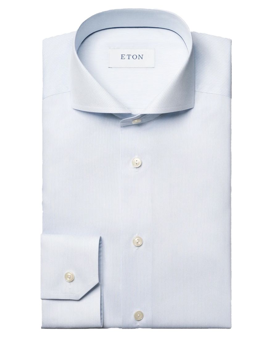 Eton overhemd lichtblauw Fine Striped Twill Shirt cutaway collar