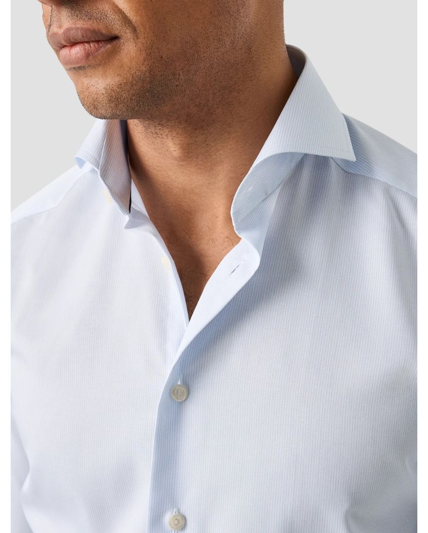 Eton overhemd lichtblauw Fine Striped Twill Shirt cutaway collar