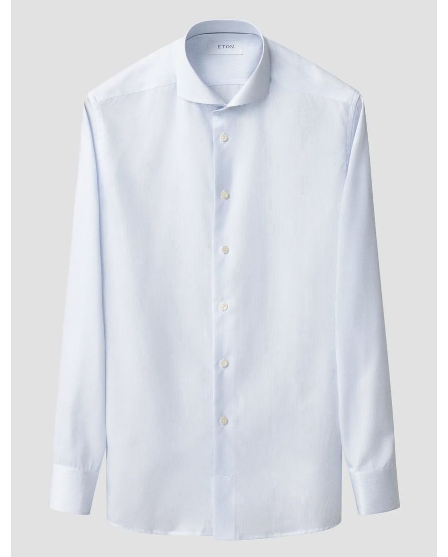Eton overhemd lichtblauw Fine Striped Twill Shirt cutaway collar