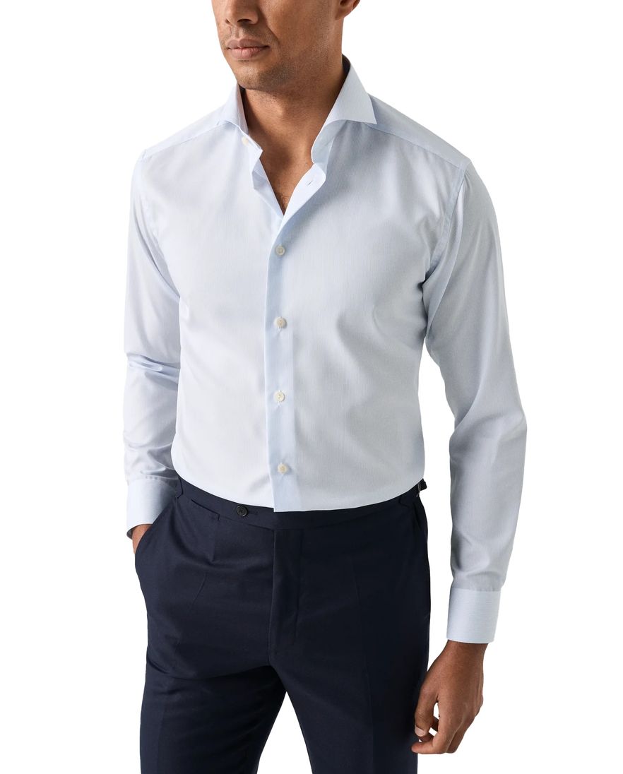 Eton overhemd lichtblauw Fine Striped Twill Shirt cutaway collar