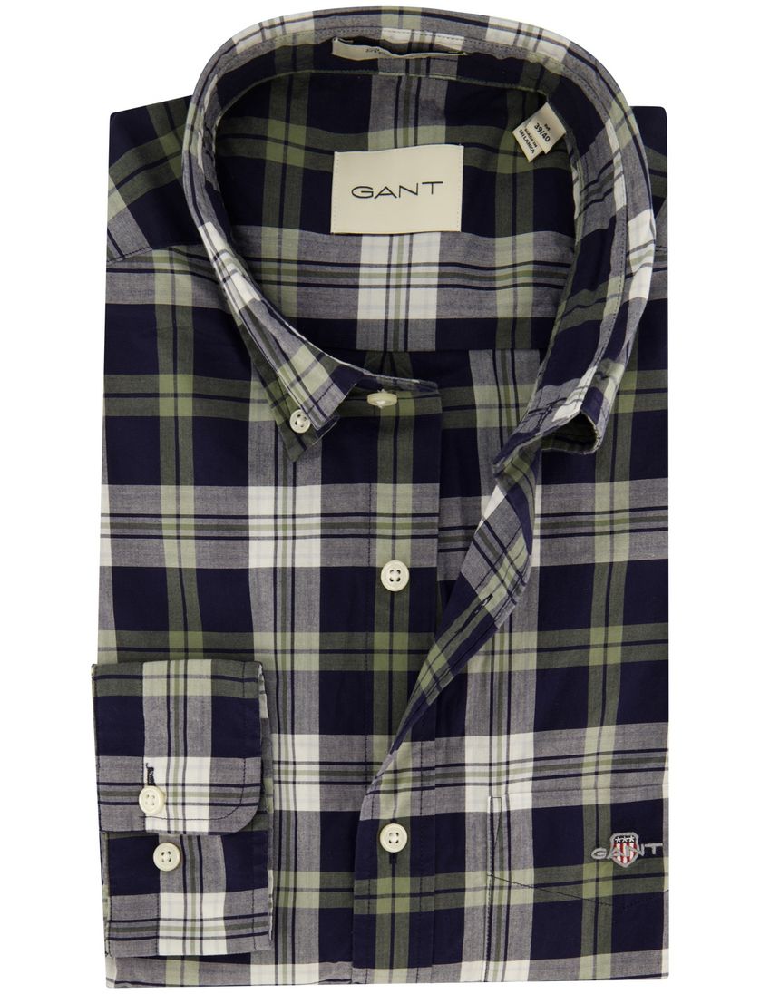 Gant overhemd donkerblauw geruit poplin
