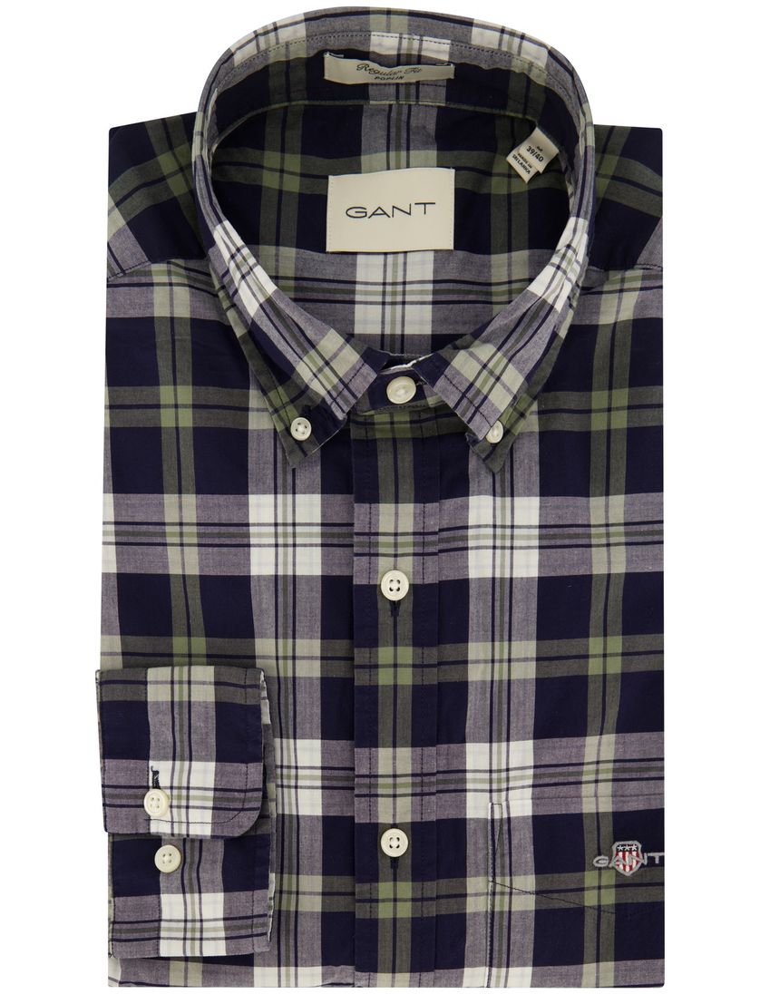 Gant overhemd donkerblauw geruit poplin