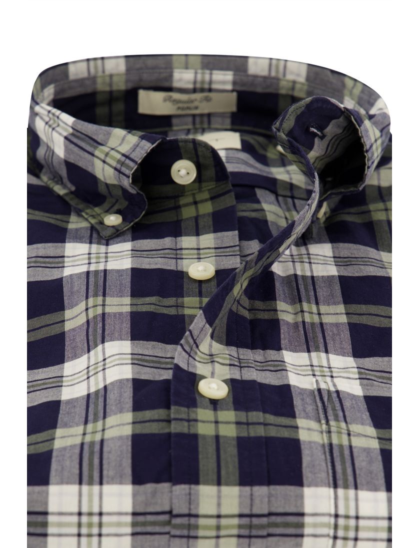 Gant overhemd donkerblauw geruit poplin