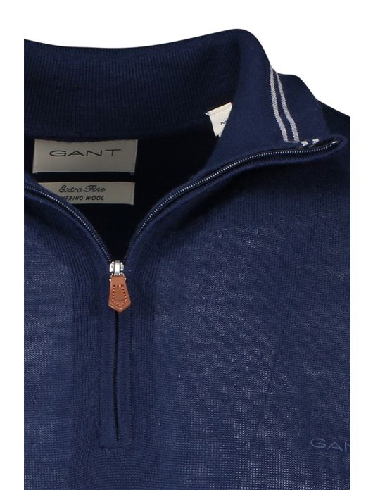 trui Gant donkerblauw effen merinowol half zip