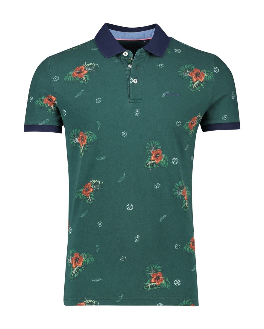 Groen geprint New Zealand Steven polo katoen normale fit