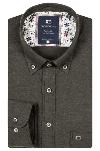 Giordano Giordano overhemd groen gemeleerd wijde fit