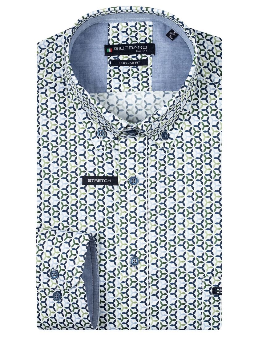 Giordano overhemd wit geprint wijde fit