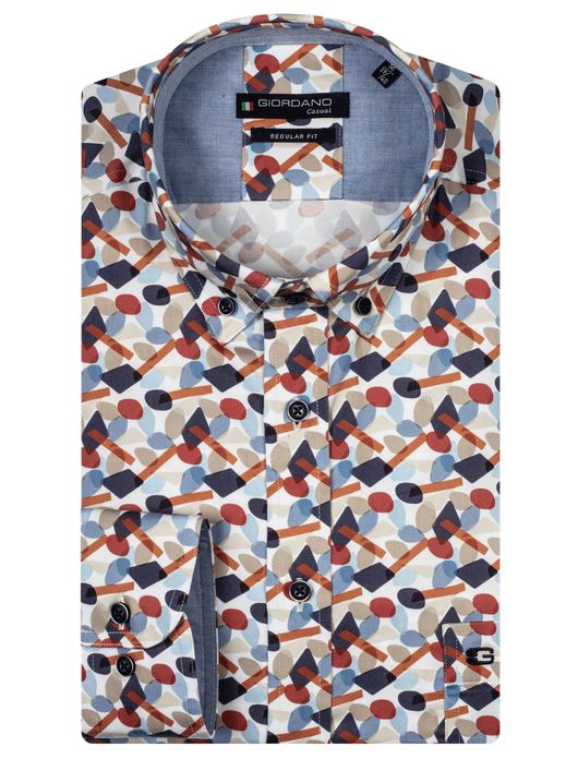 Giordano overhemd donkerblauw geprint borstzak