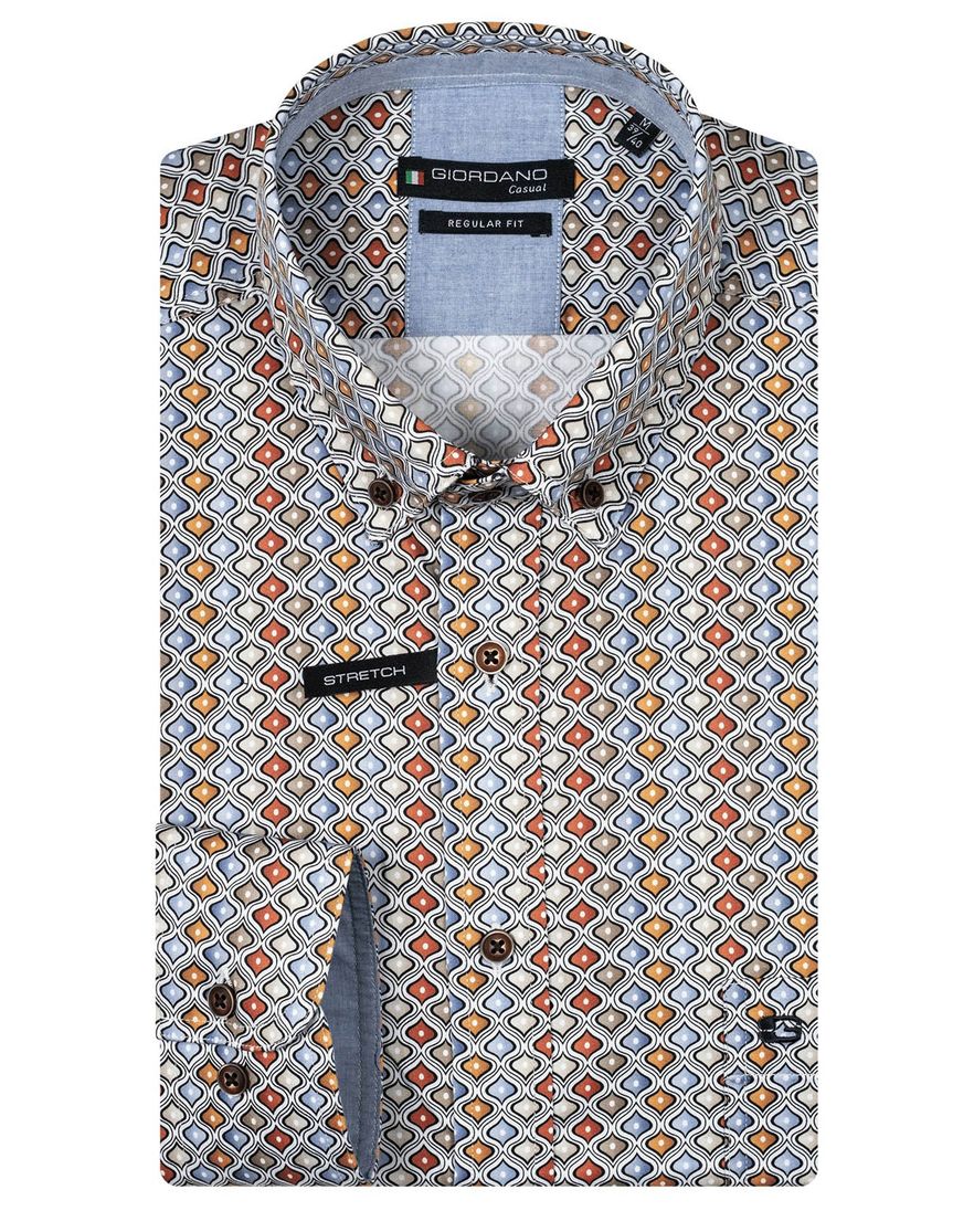 Giordano casual overhemd lichtblauw geprint