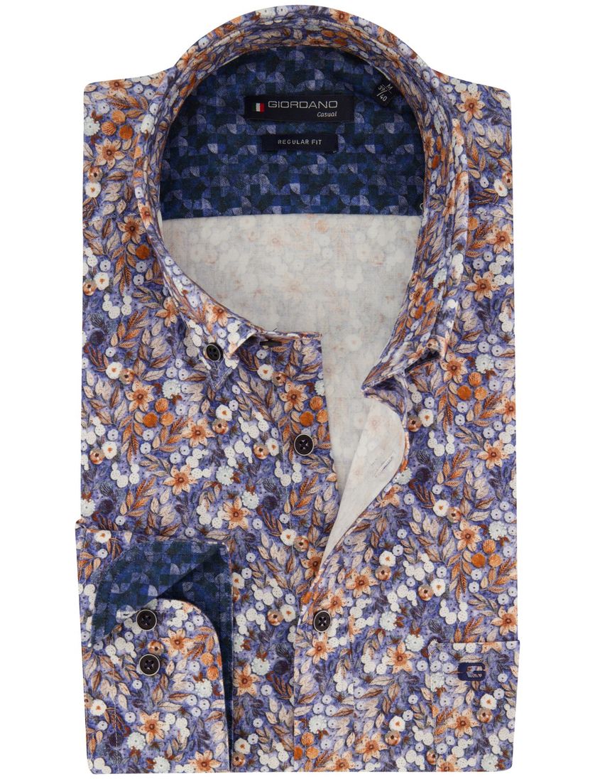 Casual overhemd Giordano Regular Fit blauw bloemen