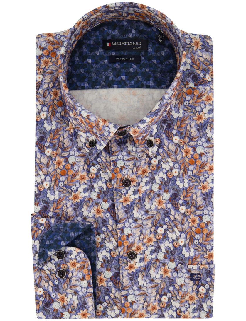 Casual overhemd Giordano Regular Fit blauw bloemen
