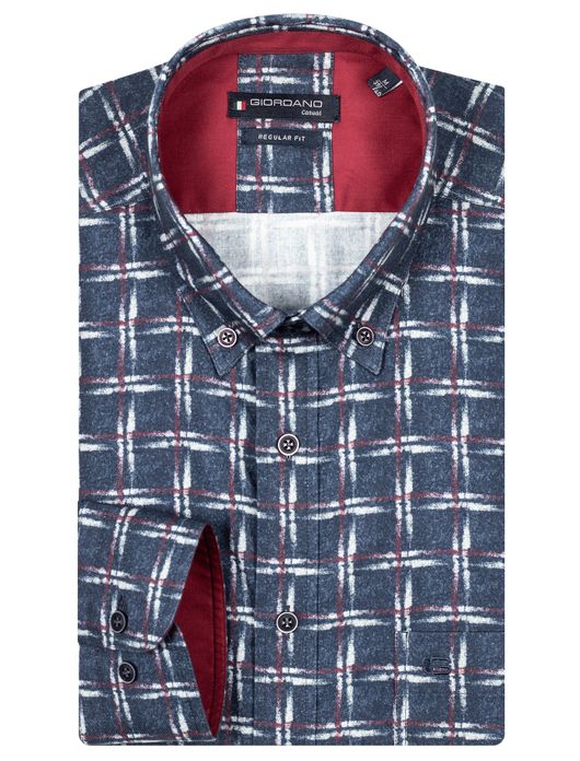 Giordano overhemd geruit donkerblauw