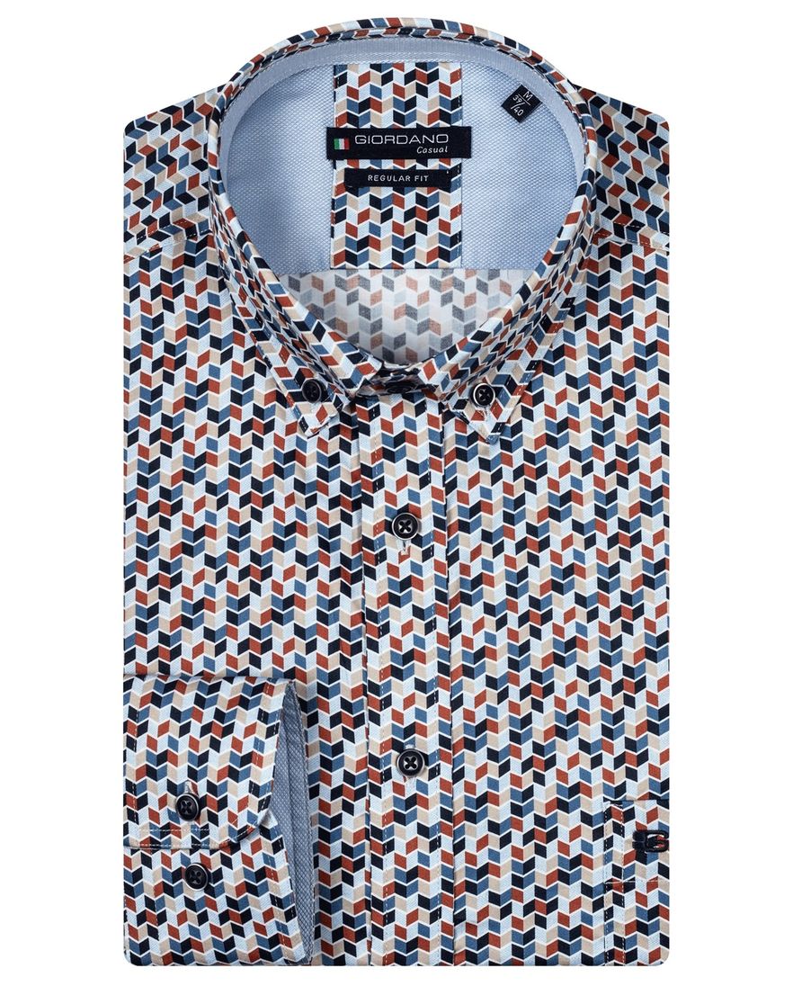 Giordano overhemd katoen rood geprint button-down