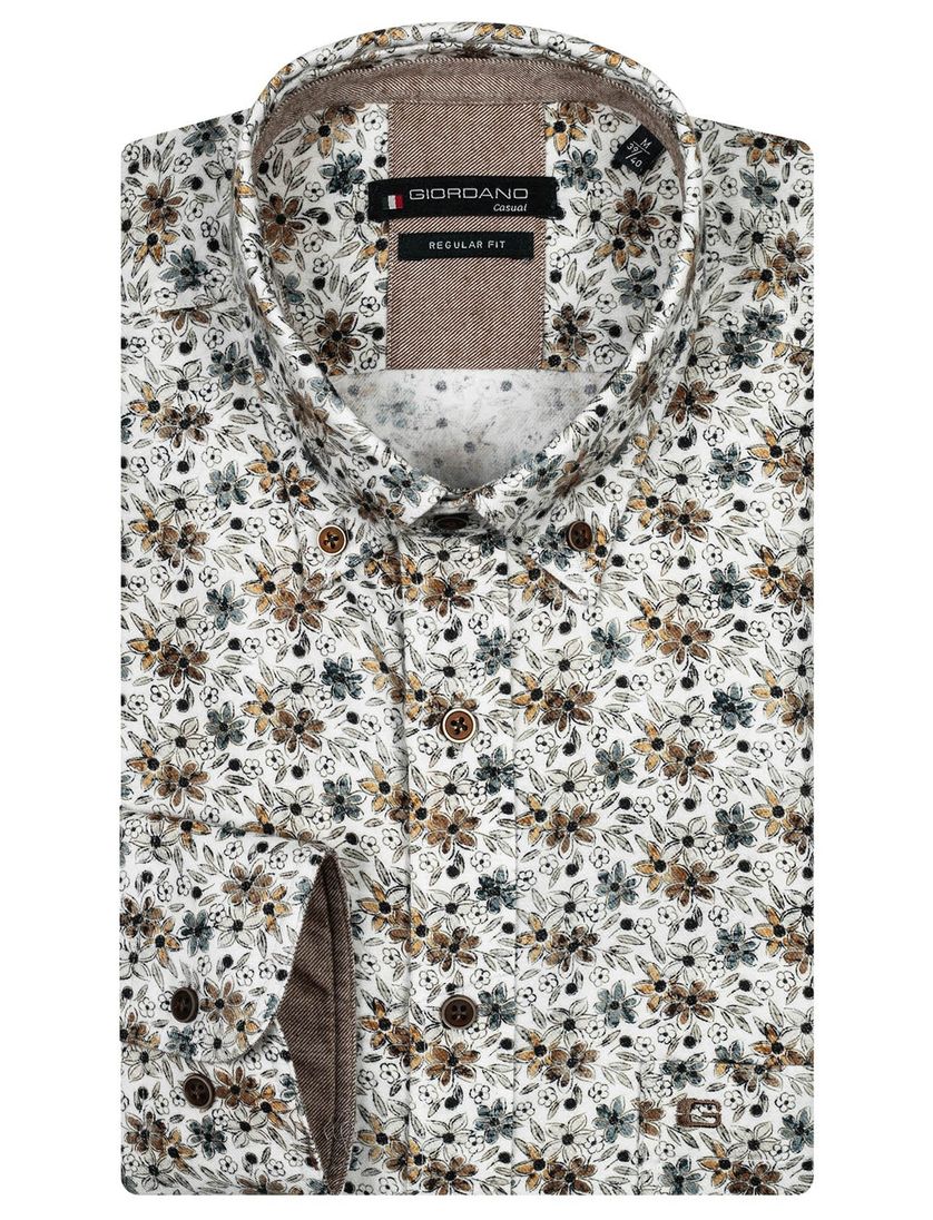 Giordano overhemd wit geprint wijde fit katoen