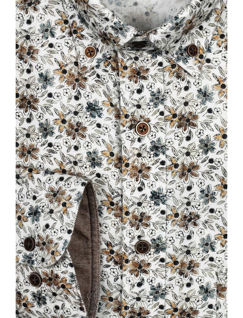 Giordano overhemd wit geprint wijde fit katoen