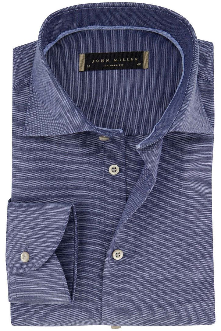 John Miller tailored fit overhemd katoen mouwlengte 7 navy gemêleerd