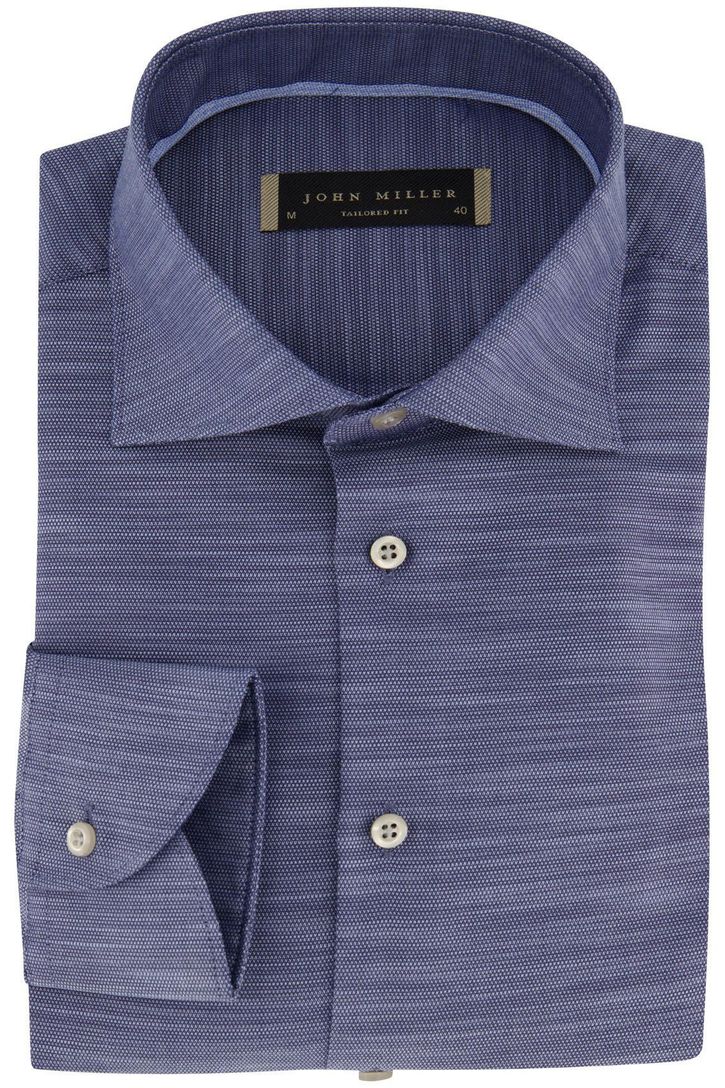 John Miller tailored fit overhemd katoen mouwlengte 7 navy gemêleerd