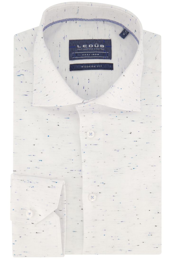 katoenen Ledub overhemd mouwlengte 7 wit geprint
