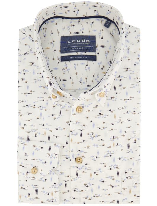 Ledub overhemd spierwit geprint button-down