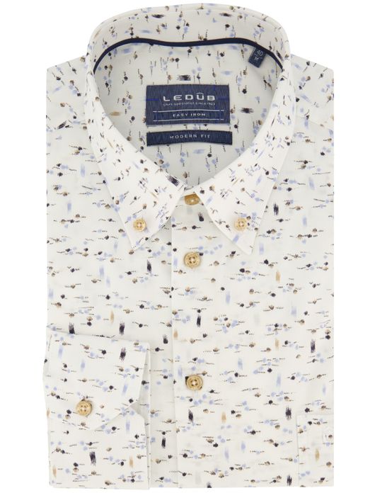 Ledub overhemd spierwit geprint button-down
