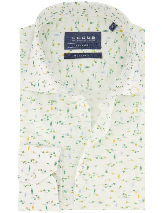 Overhemd Ledub Modern Fit gebroken wit geprint