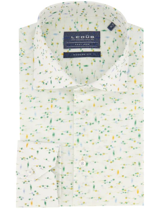 Overhemd Ledub Modern Fit gebroken wit geprint