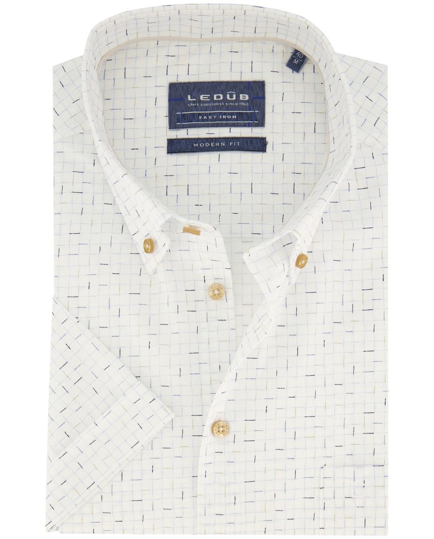 Ledub overhemd korte mouw normale fit wit geprint