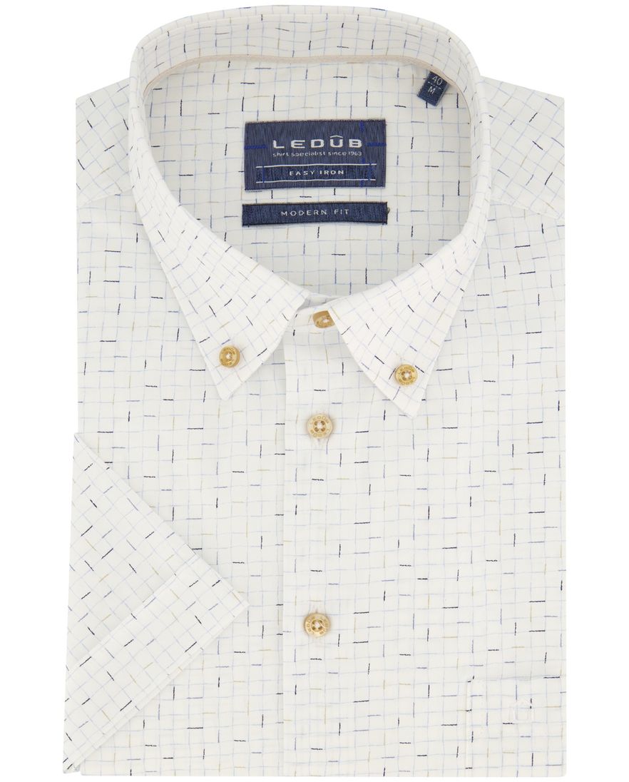 Ledub overhemd korte mouw normale fit wit geprint