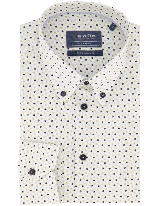 Ledub overhemd wit stippen print