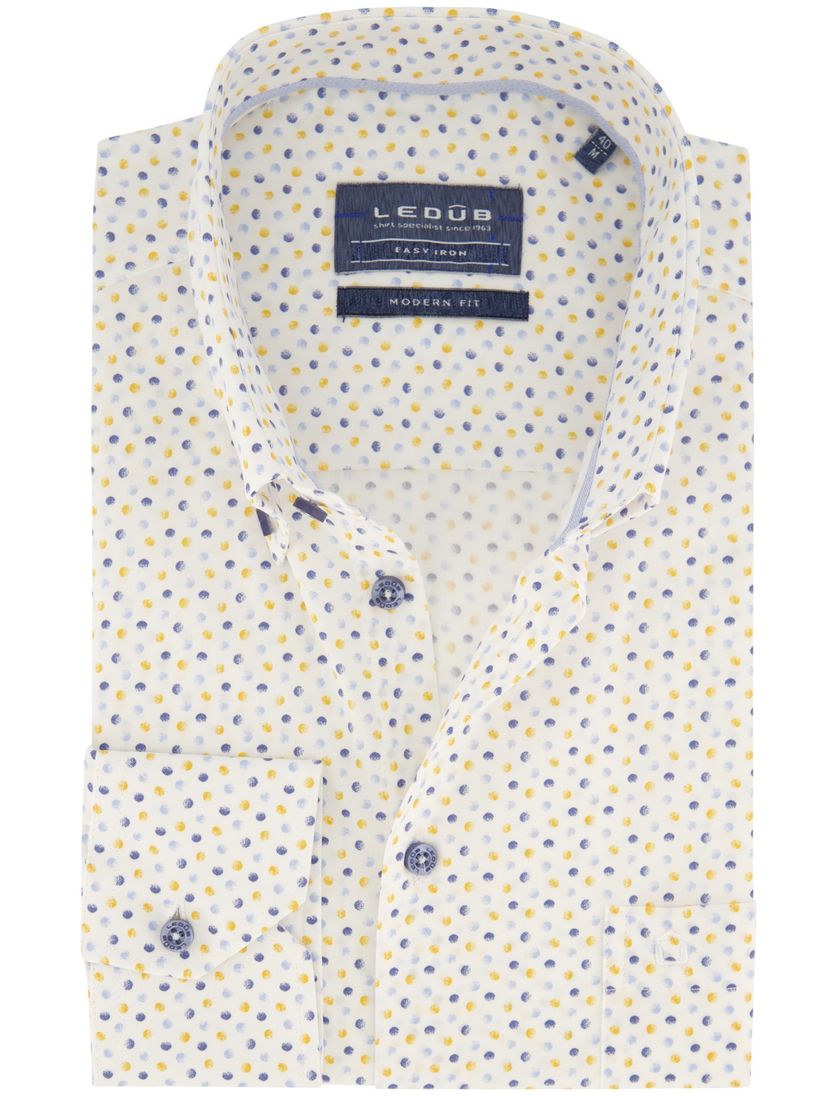 Ledub overhemd normale fit wit geprint