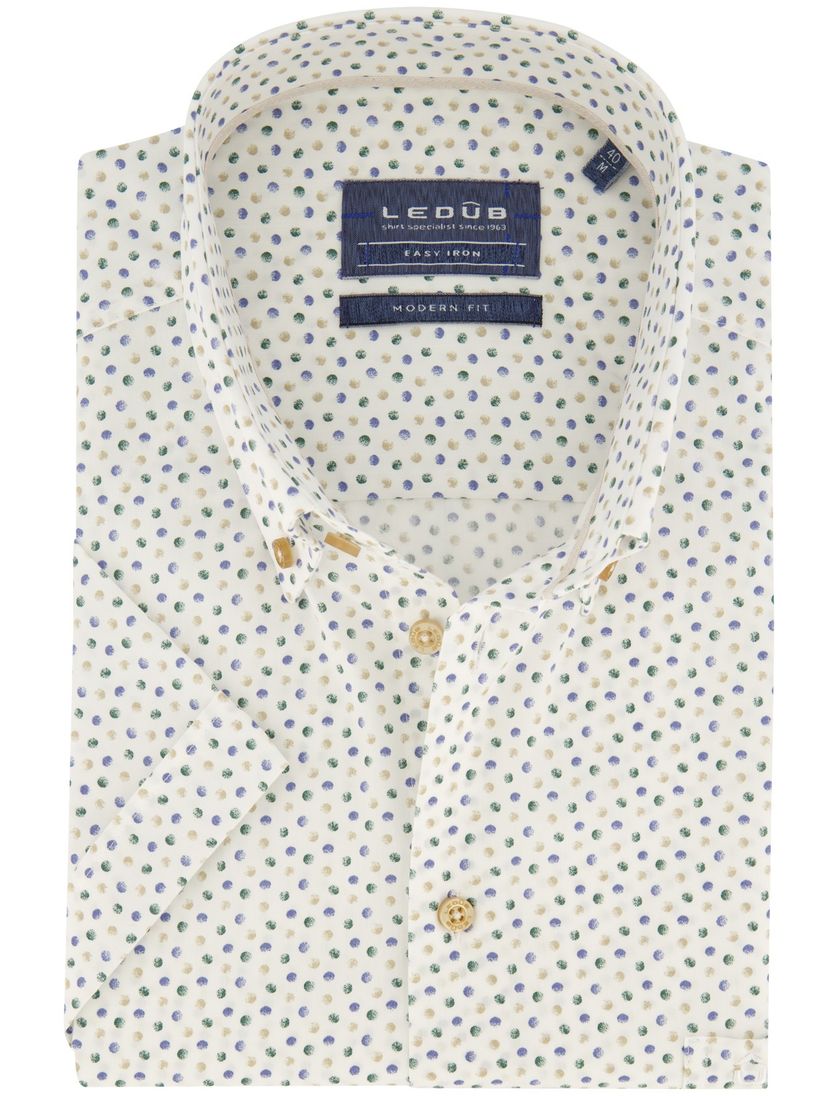Ledub overhemd korte mouw normale fit wit geprint