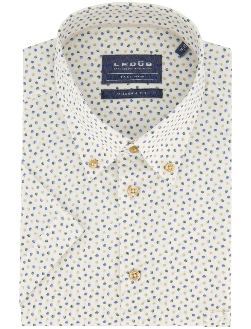 Ledub overhemd korte mouw normale fit wit geprint