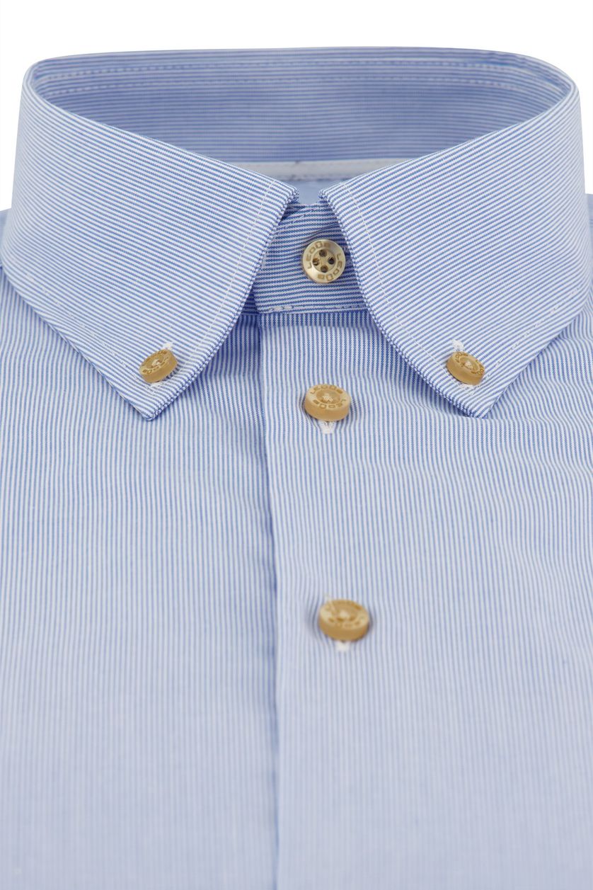 Ledub overhemd Modern Fit blauw korte mouw gestreept