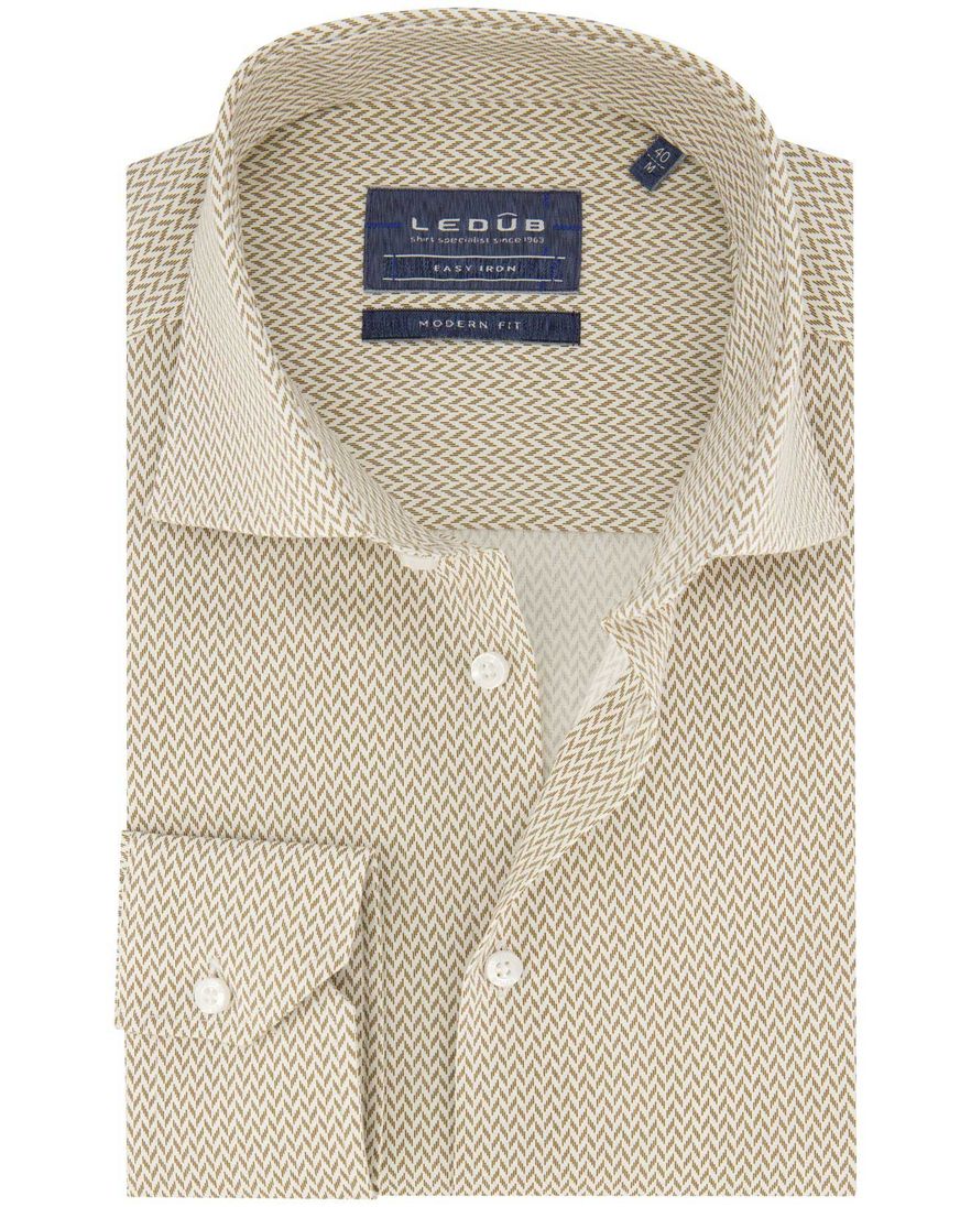 Overhemd Ledub business Modern Fit beige geprint