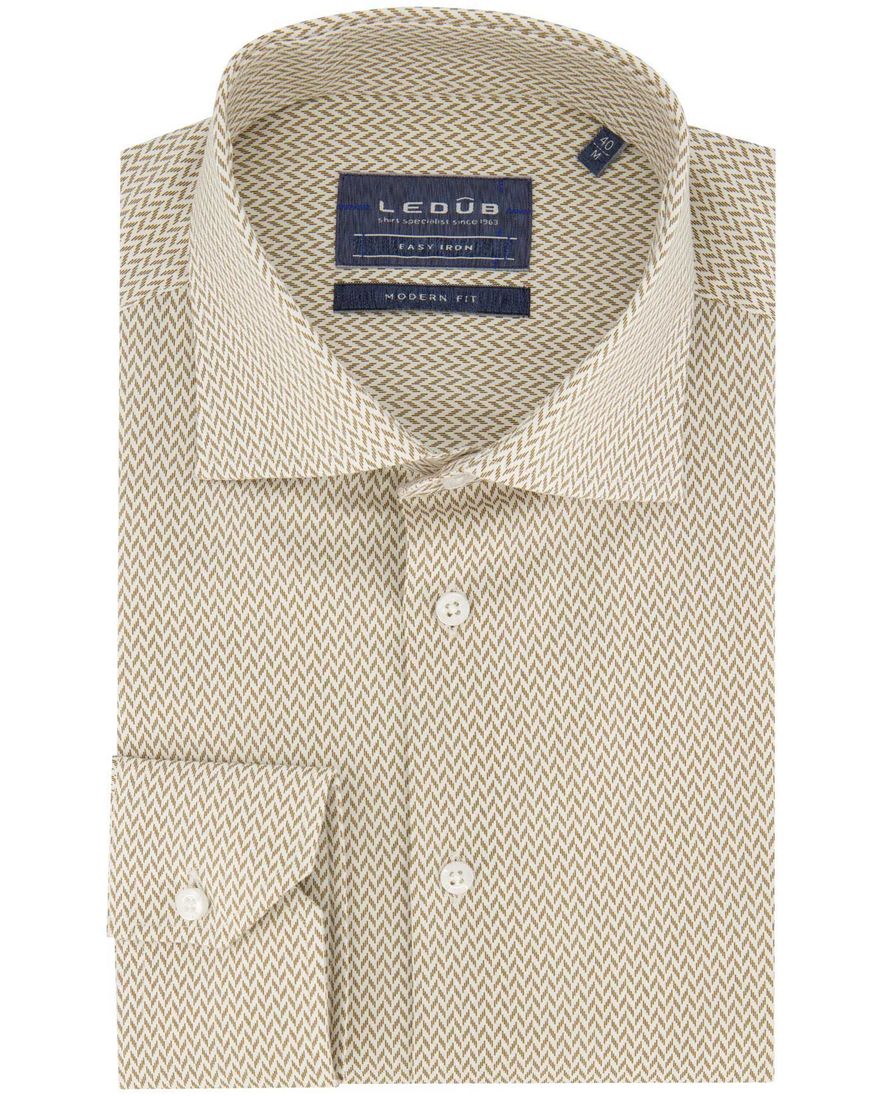 Overhemd Ledub business Modern Fit beige geprint