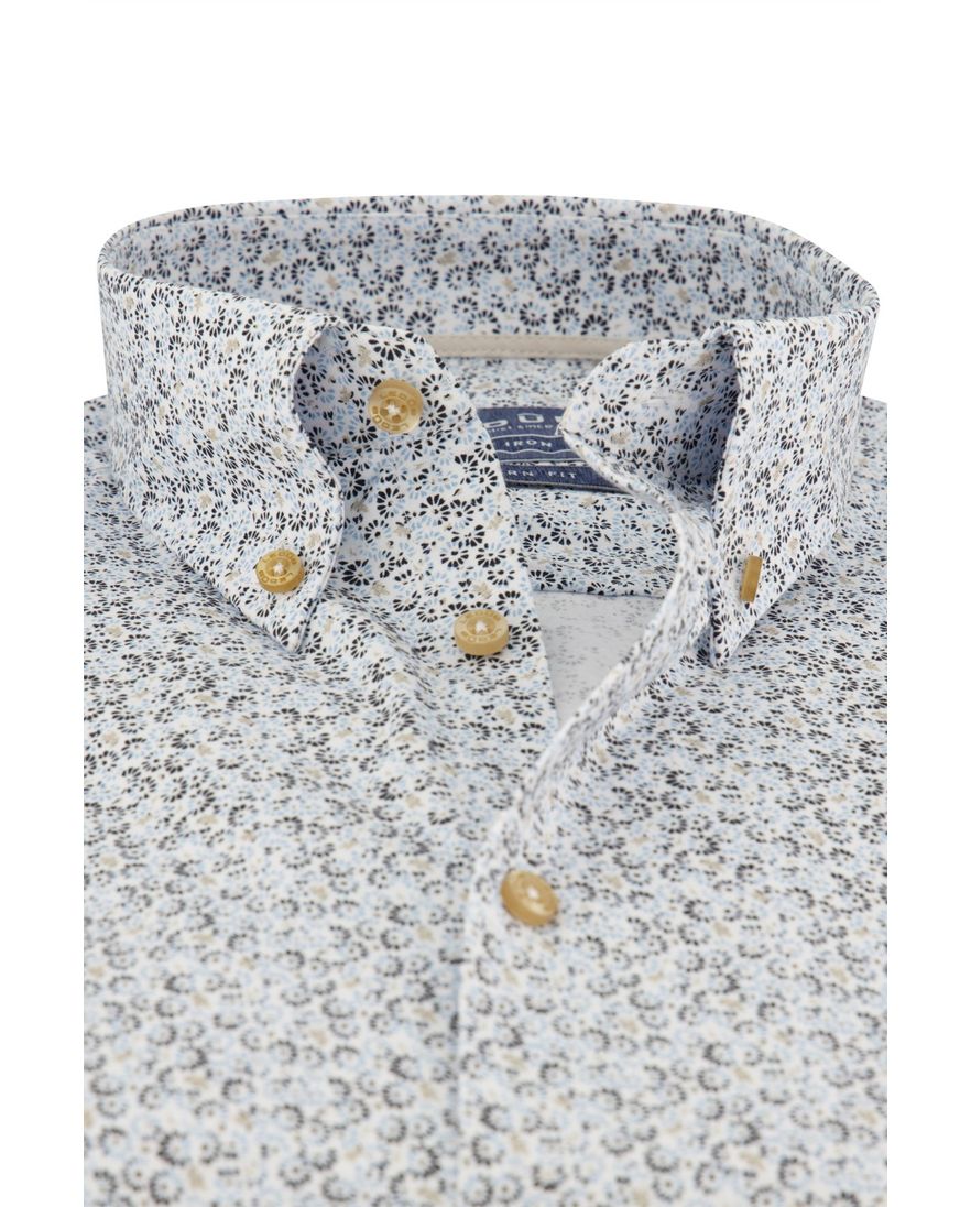 Ledub overhemd Modern Fit korte mouw blauw zwart geprint