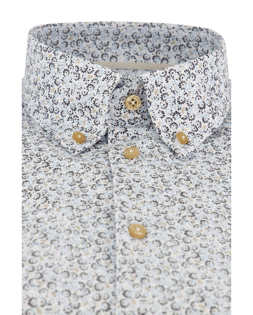 Ledub overhemd Modern Fit korte mouw blauw zwart geprint