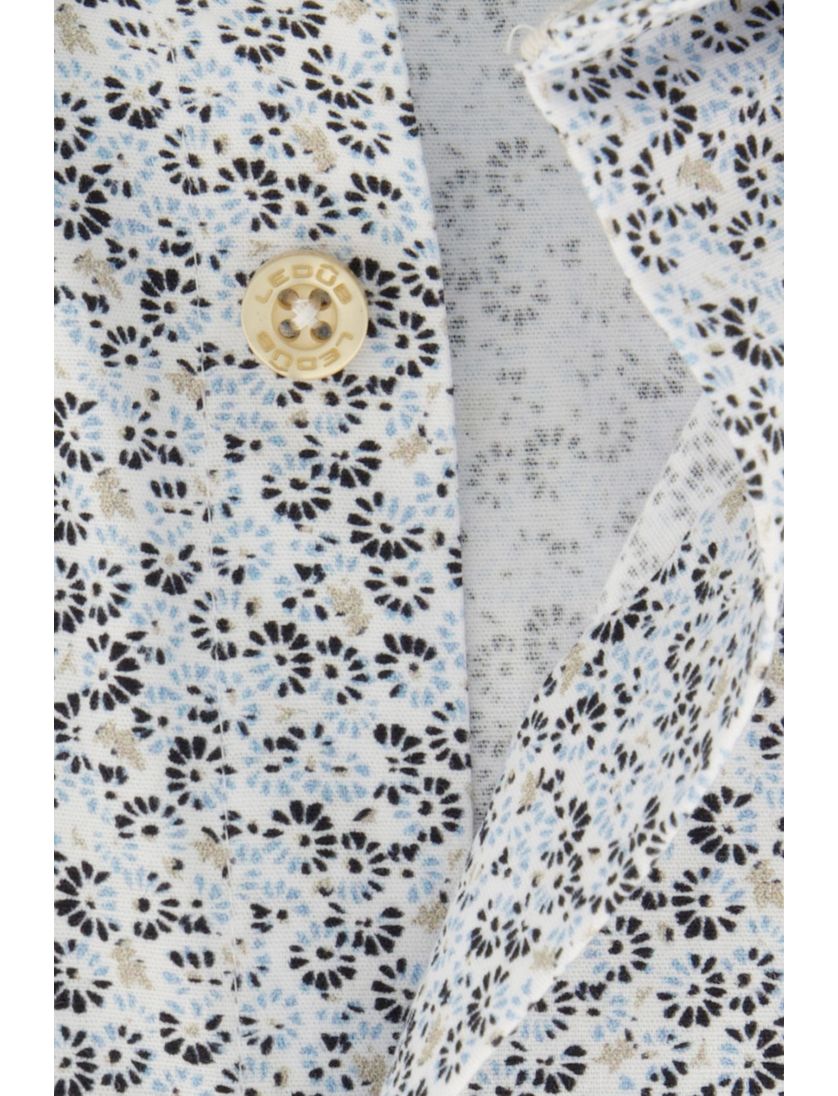 Ledub overhemd korte mouw Modern Fit blauw zwart geprint